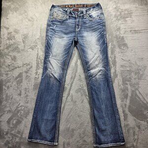 Rock Revival Jeans Womens 28 Blue Easy Boot Ferry Distressed Embroidered Pockets